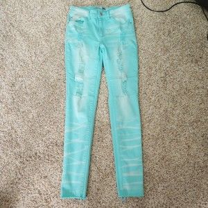 Blue Topic Turquoise Distressed Jeans Size 7/8 Y2K Streetwear